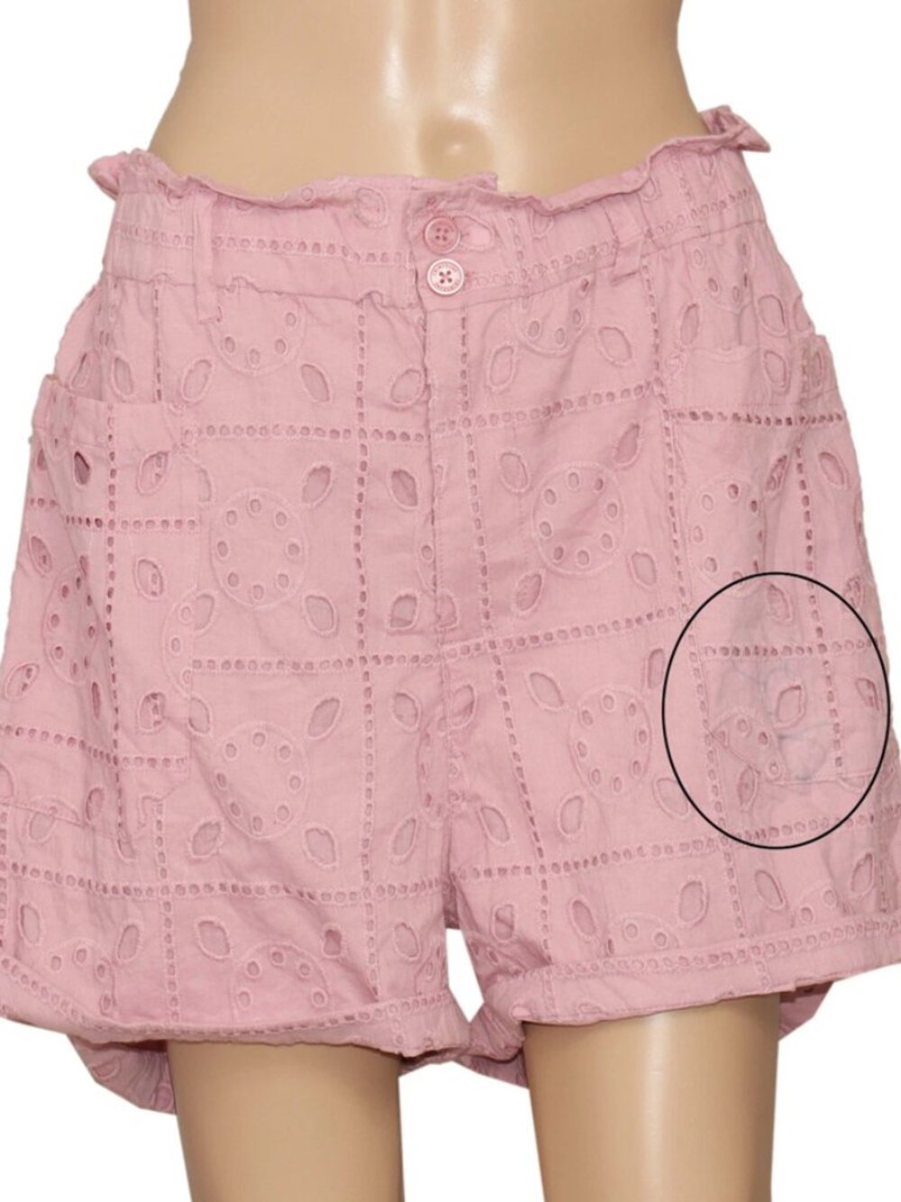 Crimsoune Club Women Eyelet Embroidered Pink Pocket Button Casual Shorts XL